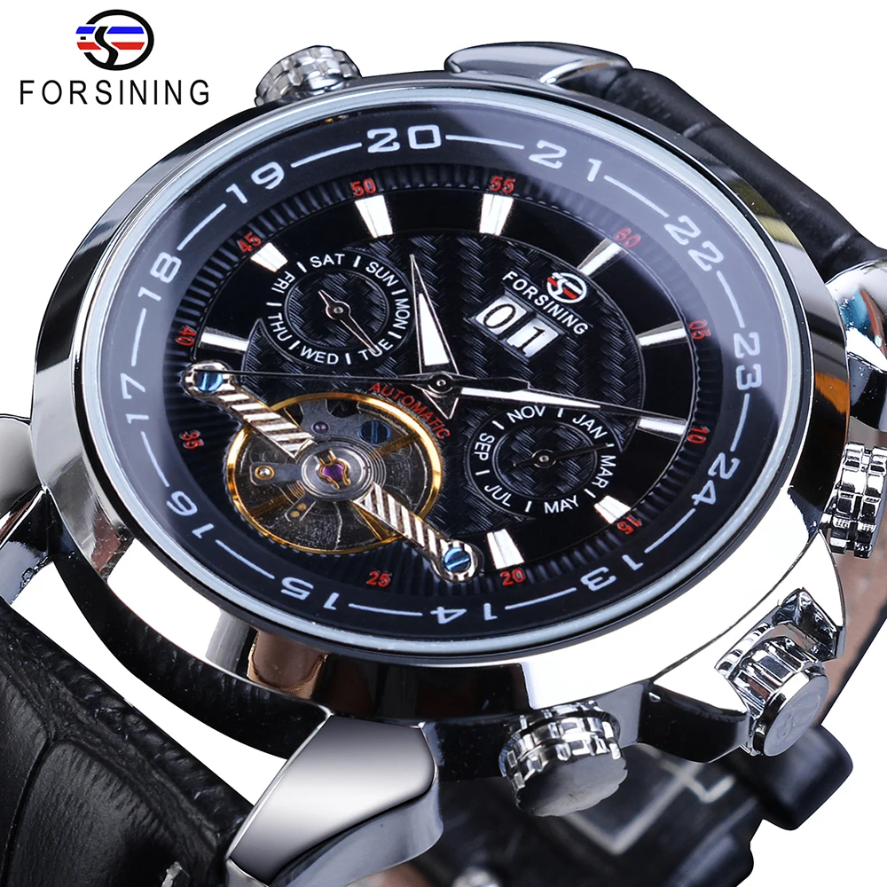GMT984-6 Forsining бренд Tourbillon Мужские механические часы Золотая фаза Луны Автоматическая Дата Натуральная кожа ремешок мужской платье часы Relojes - Цвет: GMT984-6