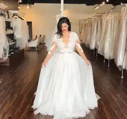 2020 Бохо размера плюс свадебные платья с v-образным вырезом большого размера свадебное платье с длинным рукавом А-силуэта Шифон vestidos de boda