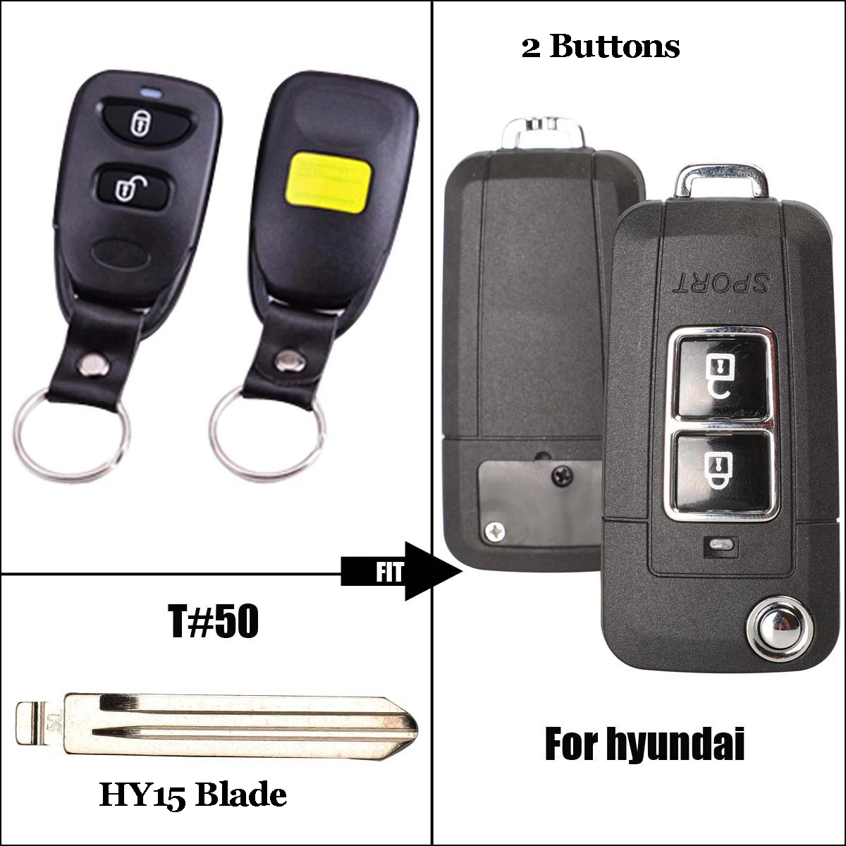 Jingyuqin 15p 2/3B чехол для ключей для HYUNDAI Tucson Old Elantra-2003 Santa Fe/NF Eagle Terracan без держателя батареи брелок для ключей - Цвет: HY15 2BTN