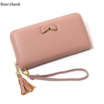 

Womens Wallets and Purses Zipper Long Bow Simple Ladies Leather wallets Student Card Wallet Holder