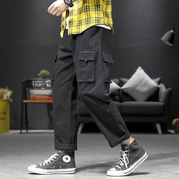 

New casual pants men's sports pants youth running pants fashion street wear pants men's elastic band large size cropped pants