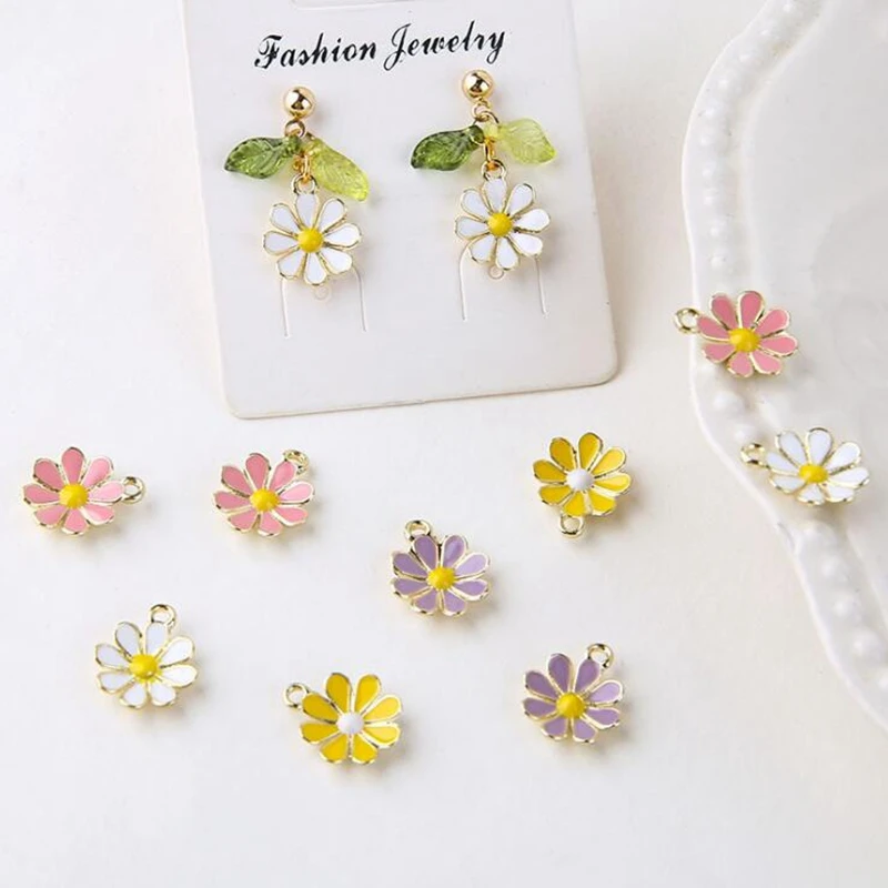 10pcs/lot 12*14mm Zinc Alloy Enamel daisy sunflower small flower Charms pendant For DIY handmade jewelry earring Accessories | Украшения и