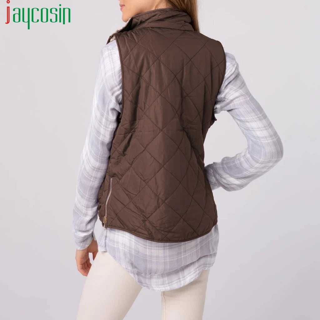 wonderful  Women Double-Sided Jacket Plush Warm Slim Solid Color O-Neck Zip-up Coats Ladies Tops Sleeveless Pl
