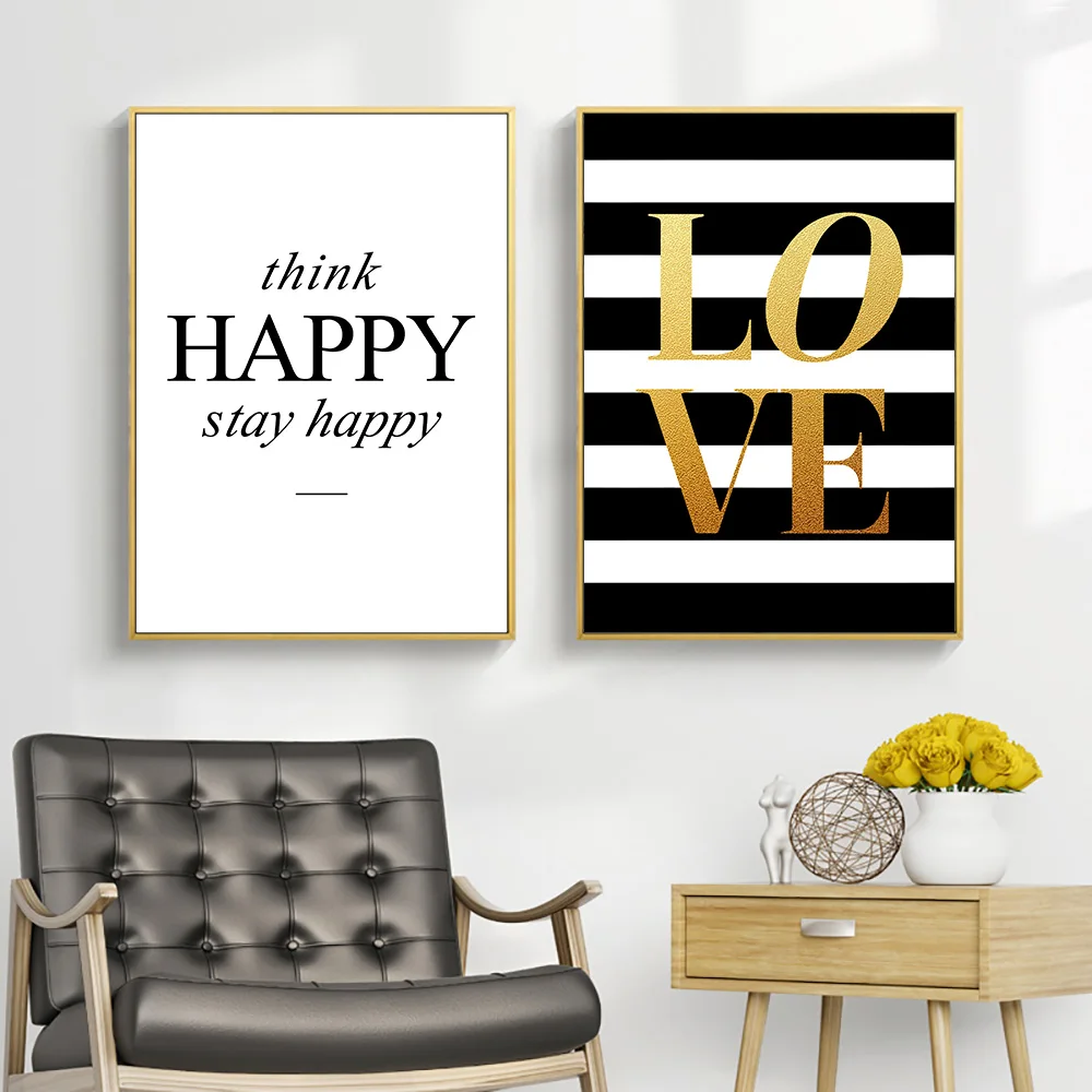 

Gold Love Canvas Painting Motivational Quotes Wall Art Print Painting Minimalist Decorative Pictures Wall Paintings For Bedrooms