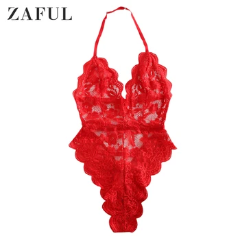 

ZAFUL Sexy Lingerie Halter Scalloped Lace Lingerie Teddy Backless Teddy Solid Lattice Teddy 2020 Spring Summer Women Lingeries