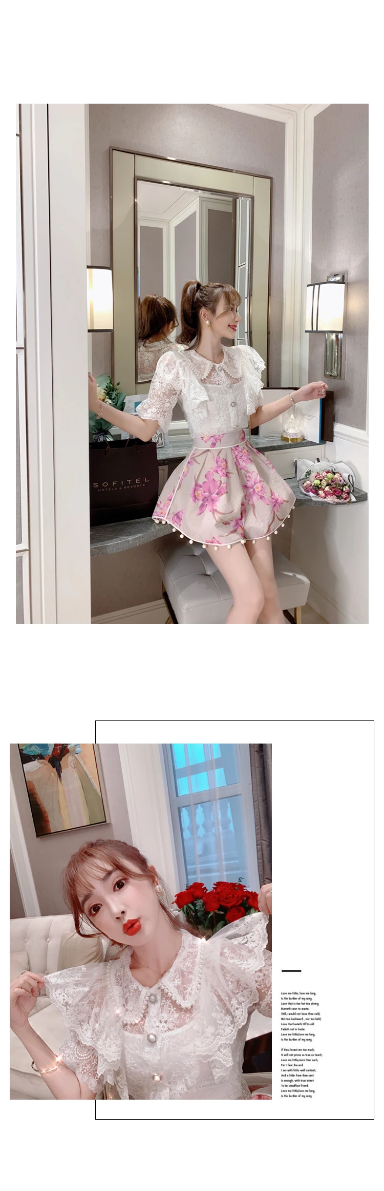 French retro lace shirt tops womens new summer air hollows were thin short sleeves Turn-down Collar  Solid