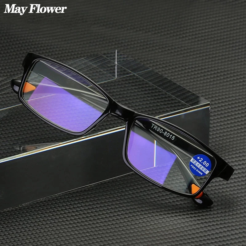 

May Flower Retro Square Designer Reading Glasses Anti Blue Light TR90 Presbyopic Eyewear Hyperopia Eyeglasses Readers+3+3.5+4.0