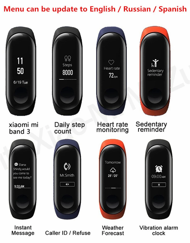 Origina Xiaomi mi Band 3 Смарт-Браслет фитнес-браслет mi Band 3 сенсорный экран частота сердечных сокращений смарт-браслет для Android IOS