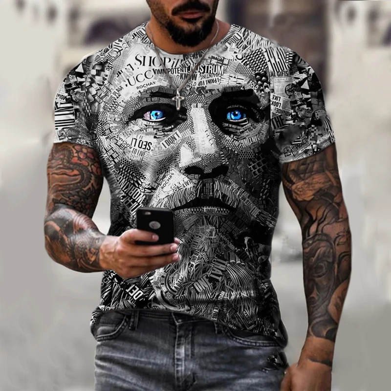 Camiseta Vintage de manga corta para hombre, camisa con estampado de Guerrero y Avatar, cuello redondo de moda, informal, verano, 2021
