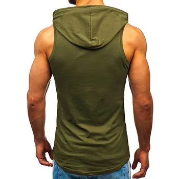 Sports Tank Tops Men Fitness Muscle Print Sleeveless Hooded Bodybuilding Pocket Tight drying Tops Summer