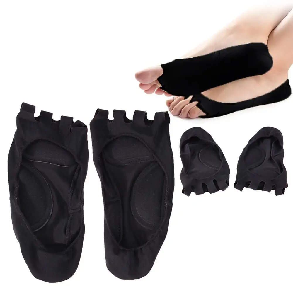 1 пара носков с пятью пальцами противоскользящие массажные невидимые носки с поддержкой свода стопы ортопедические носки с открытым носком, невидимая Подушка-лодочка, 2 цвета - Цвет: Черный