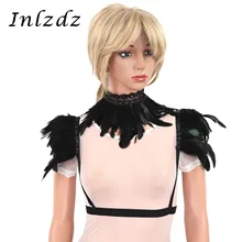 Жгут для женщин Готический викторианский натуральный перо Болеро шаль плечо жгут накидка с воротником для Хэллоуина Косплей Костюм
