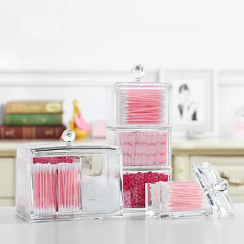 

1Pcs Home Storage Box Korean Simple Acrylic Cosmetic Transparent Cotton Bud Cotton Pads Storage Boxes Desktop Sundries Organizer