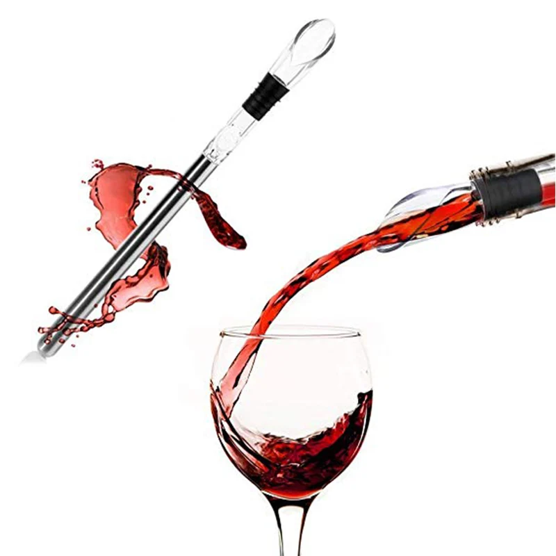 Wine Chiller Stainless Steel Wine Bottle Cooler Stick Freezer with Aerator and Pourer Decanter for Beer Whiskey Cocktails Grape