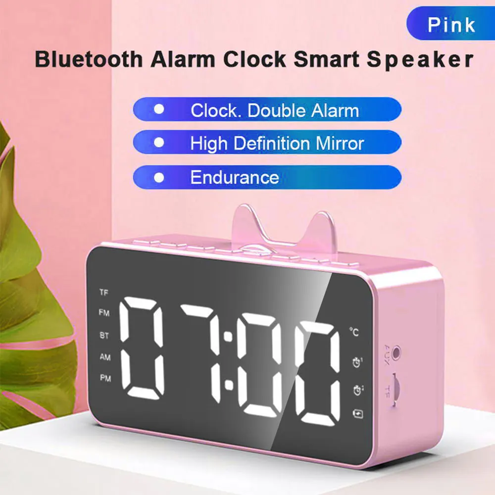

Bluetooth 5.0 Speaker Digital Display Alarm Clock Bluetooth Smart Connection Speaker Mini Cute Multifunct Wireless Loudspeaker