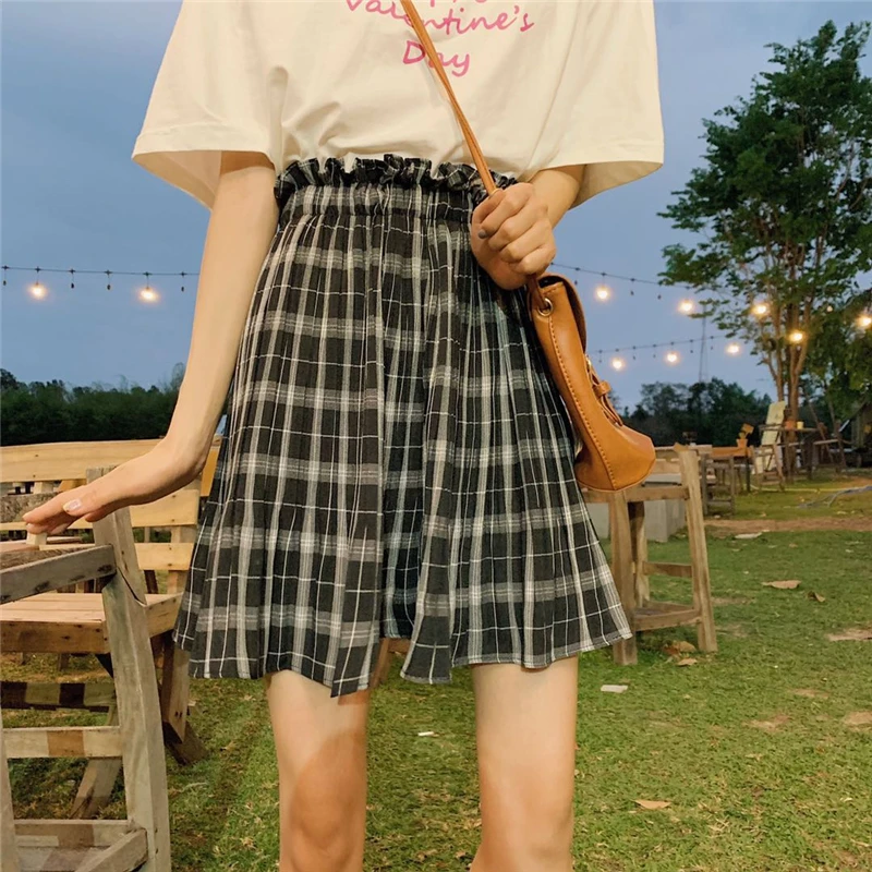 2019 camisas de verano para mujer Kawaii Lovely Retro Casual falda escocesa plisada femenina túnica Punk para la parte superior linda de las mujeres|Faldas| - AliExpress