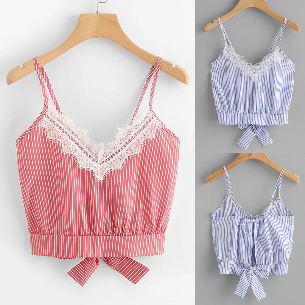 Home&ampNest Fashion Women Sexy V-Neck Casual Lace Patchwork Sleeveless Crop Top Vest Tank Shirt Blouse Camisole Summer 2020 | Женская