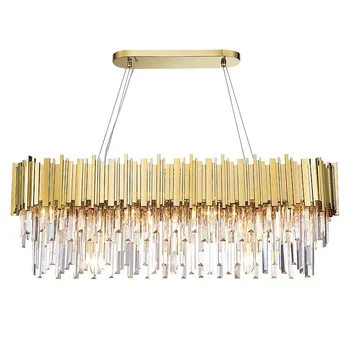 

Modern Crystal Lamp Chandelier For Living Room Oval Luxury Gold Round Stainless Steel Line Lighting Fixture
