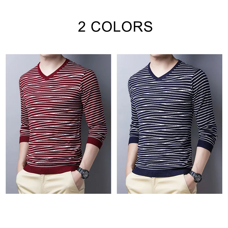 COODRONY Brand Sweater Men Fashion Striped Casual V-Neck Pull Homme Autumn Winter Soft Warm Knitwear Pullover Men Clothing C1094