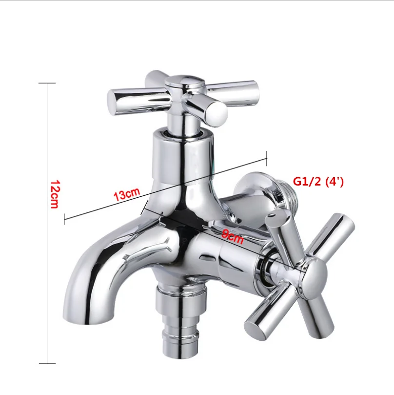 G1/2 Brass One Into Two Out Washing Machine Faucet Double Switch Double  Control Single Cold Tap European Cross Hand Wheel Balcony Mop Pool Bibcock  - Kitchen Faucets - AliExpress