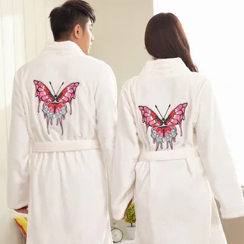 

Butterfly Elegant Solid Winter Lovers Nightgown Sleepwear Exquisite Embroidery Women Nightwear Homewear Casual Soft Bathrobe