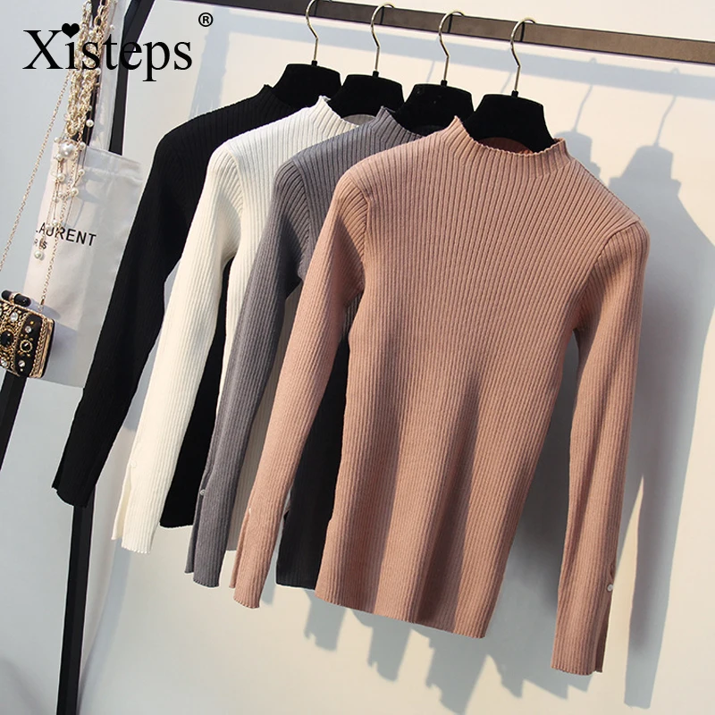 

Nonis Christmas Turtleneck Sweaters Woman Spring 2019 Split Long Sleeve Loose Basic Tops Pullover Soft Warm Casual Jumper Blouse