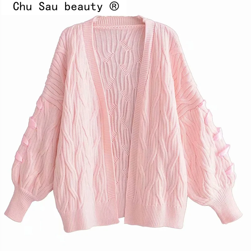Chu Sau beauty, новинка, модный Конопляный свитер с цветами, Женский Повседневный шикарный осенне-зимний Свободный кардиган, женский трикотаж De Moda