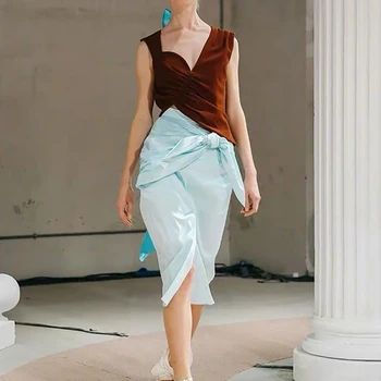 

2020 Summer Fashion Elegant Women Tank Draped Asymmetrical Design Sleeveless Personality Mini Top High Quality Solild Top