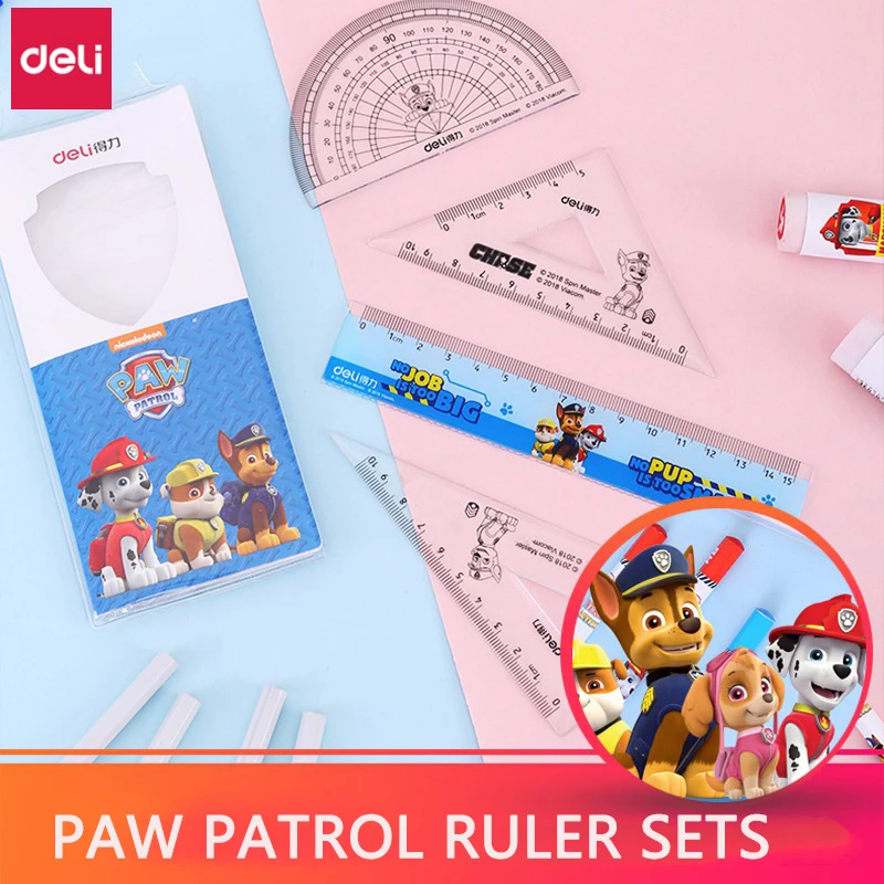 

10set Deli paw patrol Ruler Set Math Geometry Tools Stationery Plastic Ruler Straight triangular ruler Protractor Measuring Kits