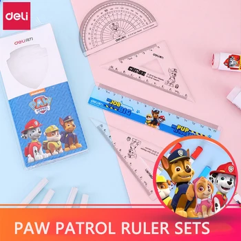 

10set Deli paw patrol Ruler Set Math Geometry Tools Stationery Plastic Ruler Straight triangular ruler Protractor Measuring Kits