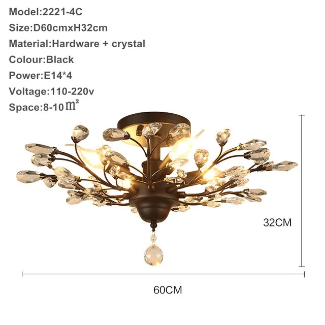 Black ceiling 4light Модный подвесной светильник фантазийный светильник потолочный светодиодный Хрустальная люстра потолочная для гостиной led лампы в спальню освещения для интерьера домашний декор золотая листья - Цвет абажура: Black ceiling 4light