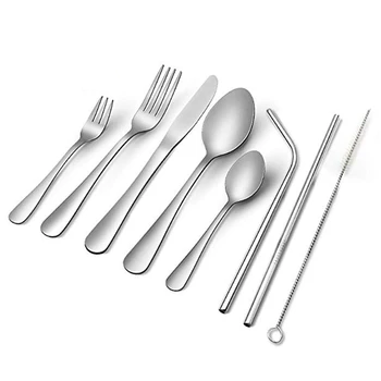 

Silverware Set, 23-Piece Flatware Set, Stainless Steel Cutlery Tableware Dinnerware Utensil Set, Knives, Forks, Spoons, Straws,