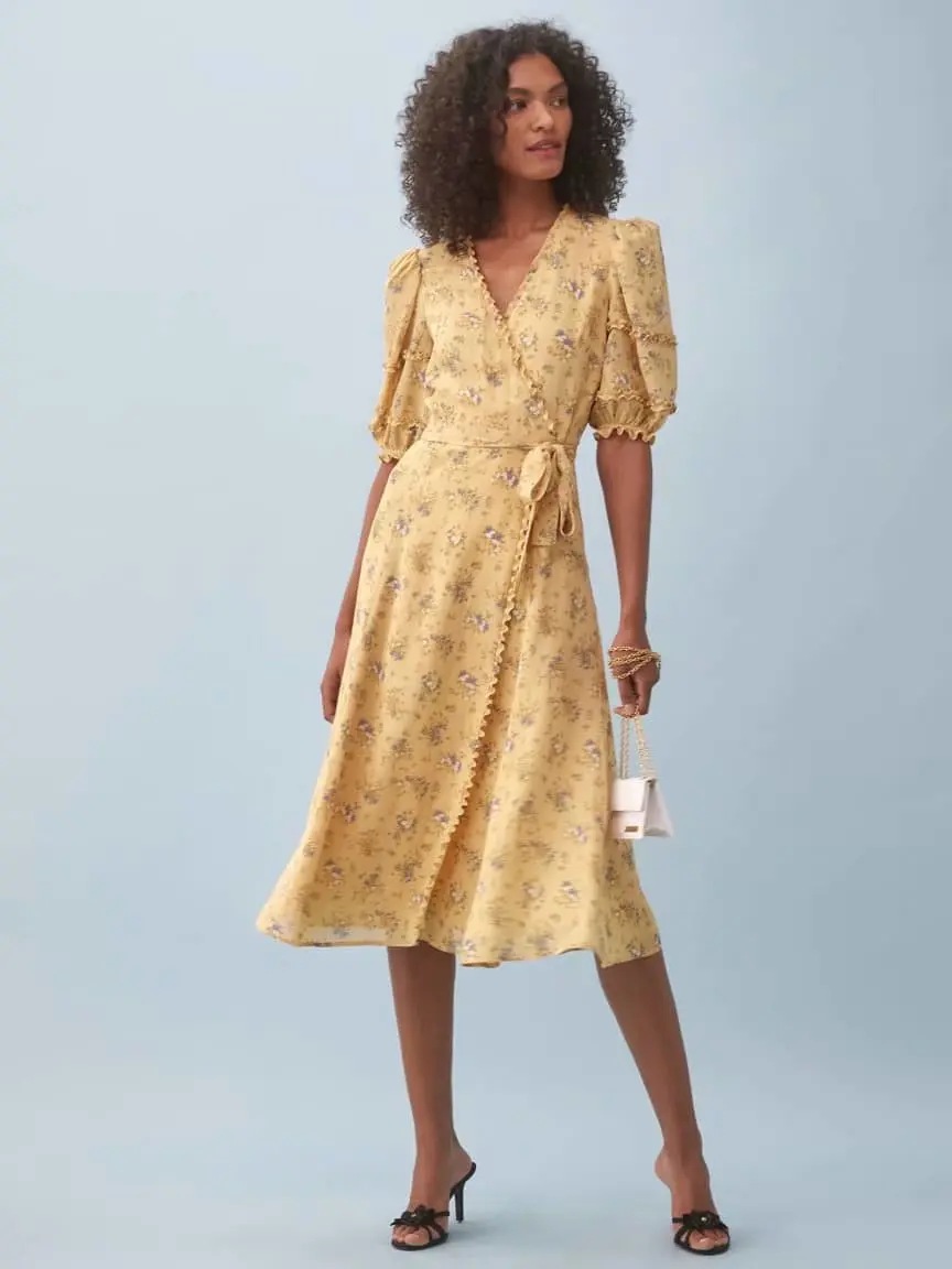 Elegant Ruffles V Neck Wrap Women 