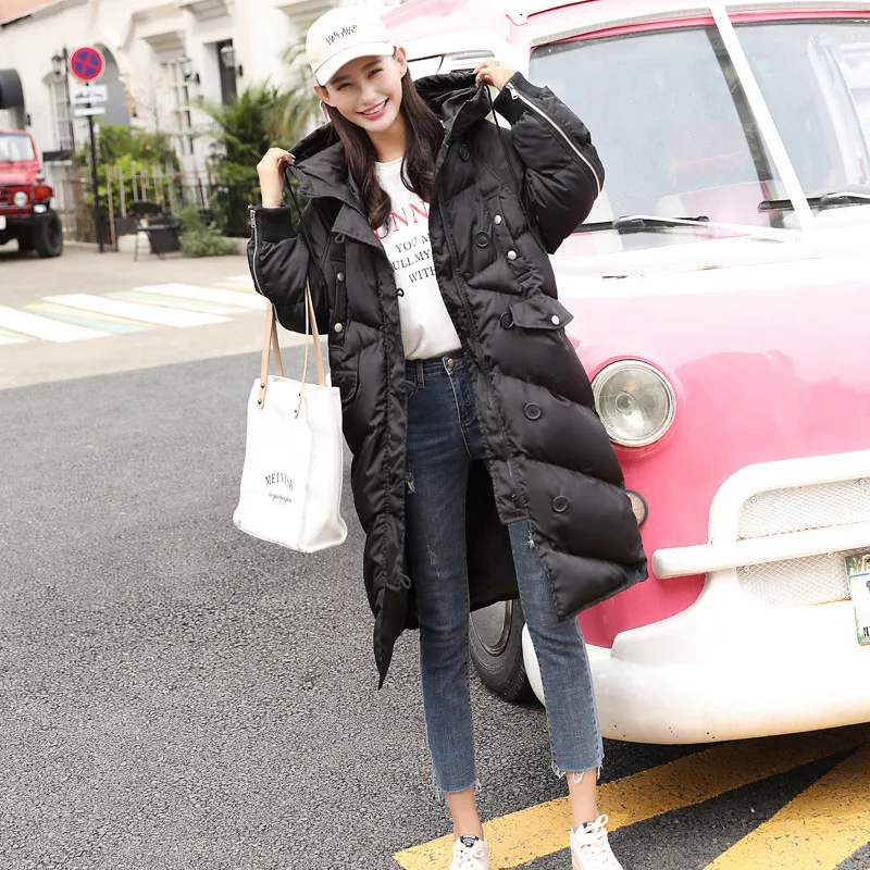

Photo Shoot 2018 New Style Korean-style Students Loose-Fit Long over-the-Knee-Style Mid-length Cotton-padded Clothes Cotton Coat