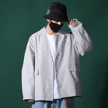 Осенняя новая Корейская версия в европейском и американском стиле, повседневный свободный костюм в полоску, куртка большого размера