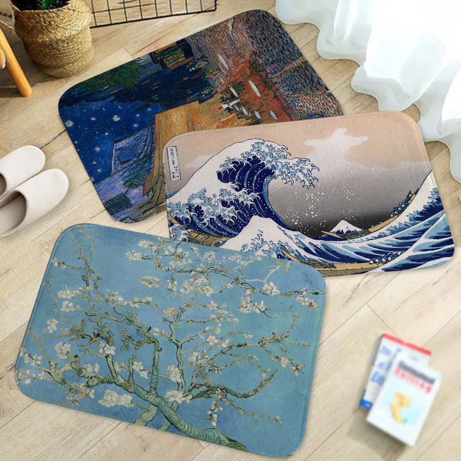 Carpet Doormat-Rug Floor-Mat Gogh Entrance Indoor Art-Paintings Non-Slip Retro Coral
