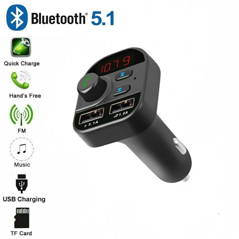 

805E Bluetooth 5.1 New Style Car Mp3 Bluetooth Player Plug-in Card FM Bluetooth Car Charger Bluetooth Player