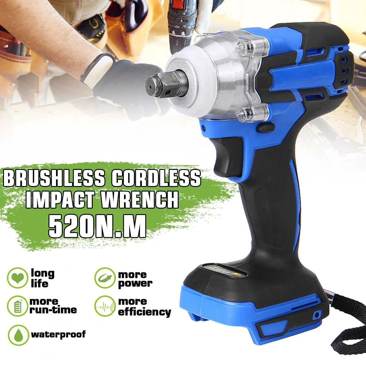 

520Nm Electric Brushless Impact Wrench Rechargeable 1/2 Socket Wrench Power Tool Cordless Without Battery&accessories
