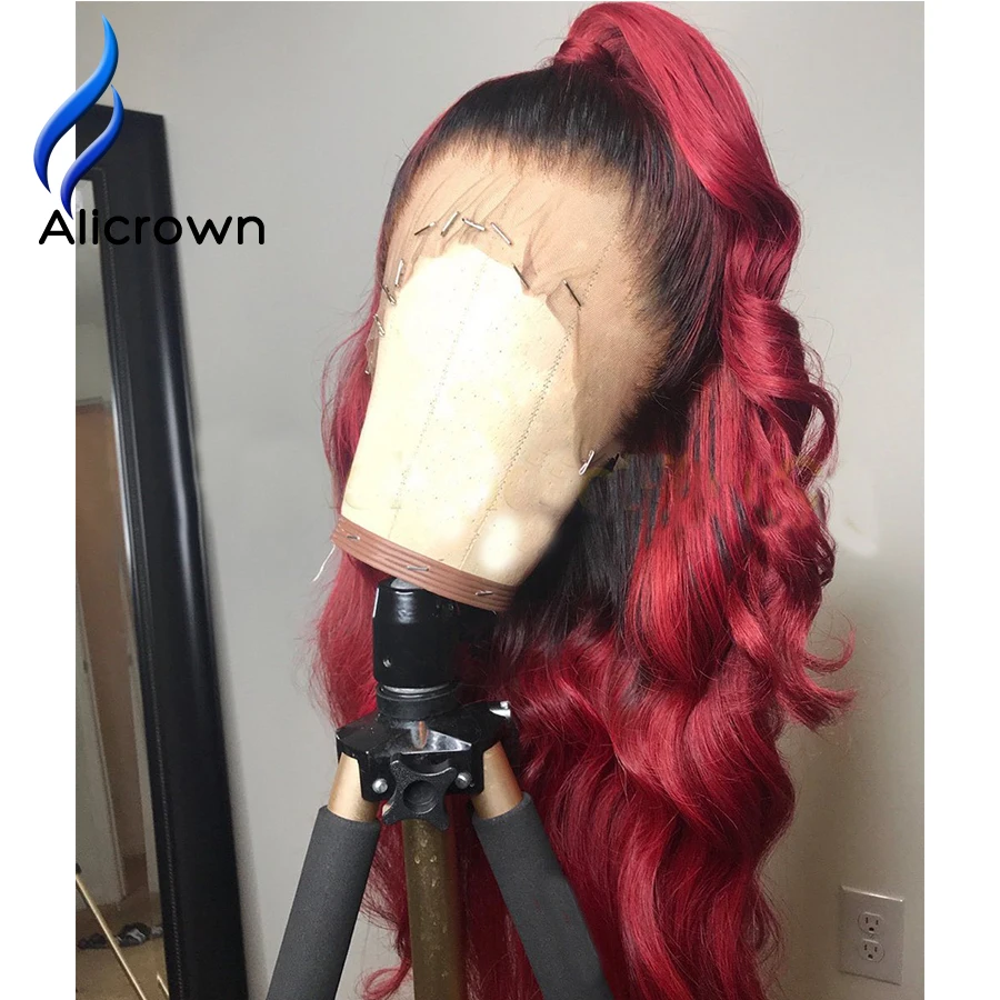 ALICROWN 13*6 Deep Part Ombre Lace Front Human Hair Wigs Brazilian Middle Ratio Non-Remy lace Wigs With Baby Hair 130% Density