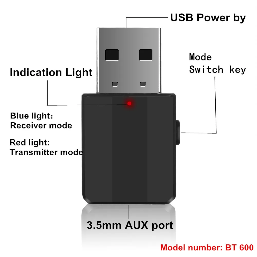 Беспроводной аудио адаптер с USB питанием для bluetooth-наушников, MP3 спикеров, автомагнитол, 2 в 1, стерео Bluetooth 5,0, передатчик, приемник