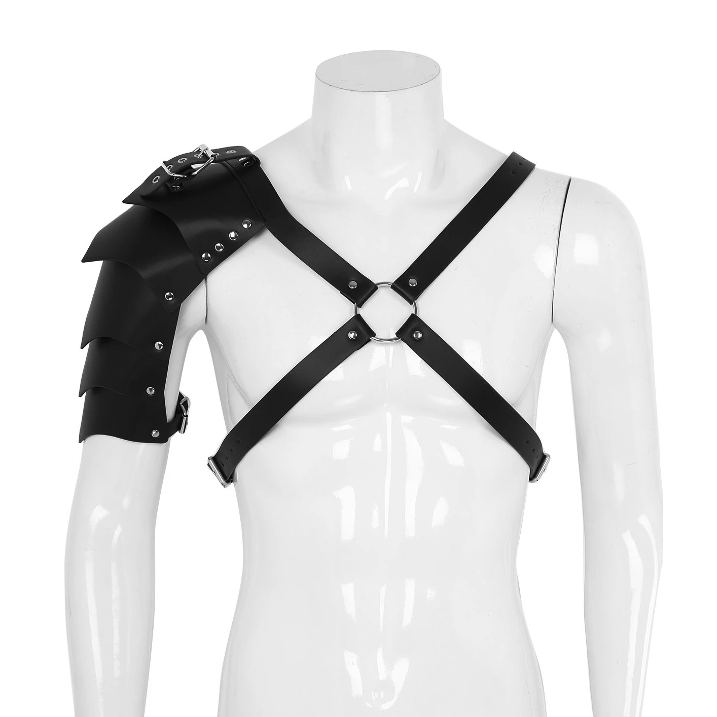 Mens PU Leather X-Shaped Adjustable Body Chest Harness Belt Shoulder Armors Pads