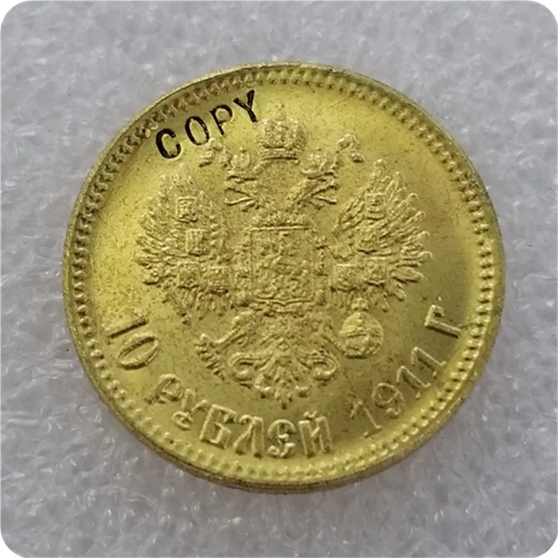 14 X(1897-1911) Россия 5 ROUBLE CZAR NICHOLAS II Золотая копия монет - Цвет: 1911
