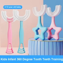 U-Shaped Tooth Brush For Kids Silicone Soft Double-Sided Ergonomic Baby Toothbrush Manual  Portable Kid Teeth Care Pink Blue