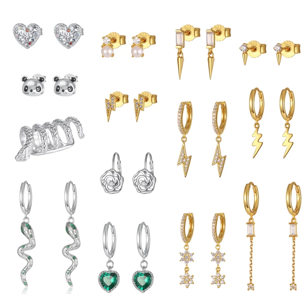 

RORU Earrings for Women Real 925 Sterling Silver Stud Earrings High Quality Gold Plated Fine Korean Jewelry Aretes De Mujer Set