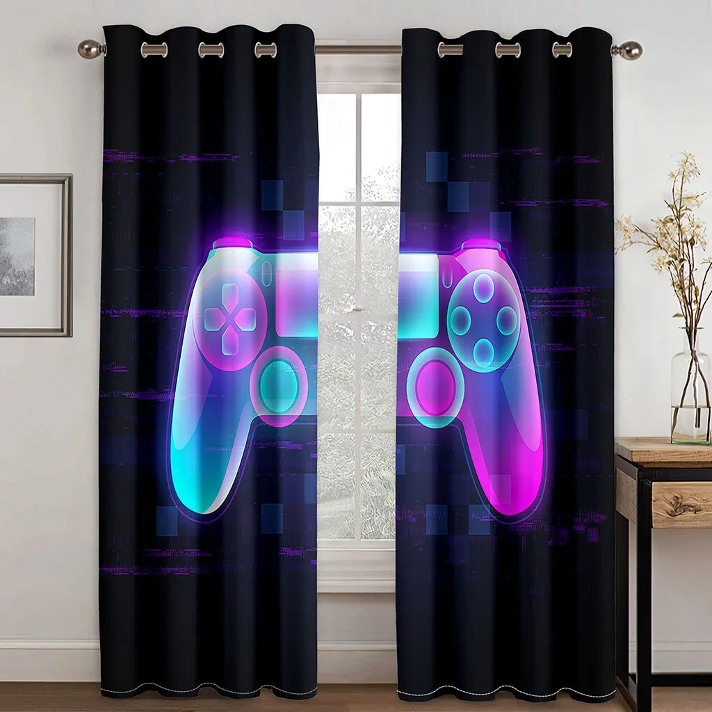 W52 x L63 Teens Video Game Gamepad Darkening Thermal Insulated Grommet Window Curtain for Boys Girls Room Decor Gamer Room Blackout Curtains Panels for Kids Bedroom 