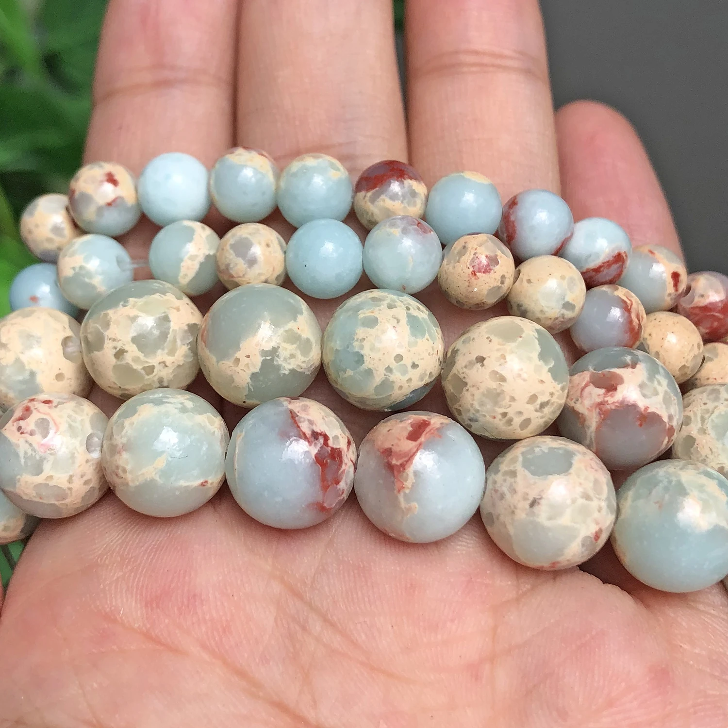 Round ShouShan Stone Snakeskin Blue Stone Beads For Jewelry