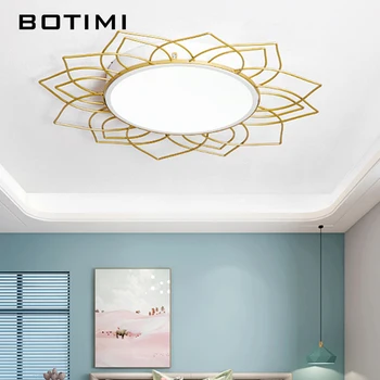 

BOTIMI Art Creative Round Ceiling Lamp For Living Room Home Decor Golden Metal Surface Mounted Bedroom Lighting Fixtures