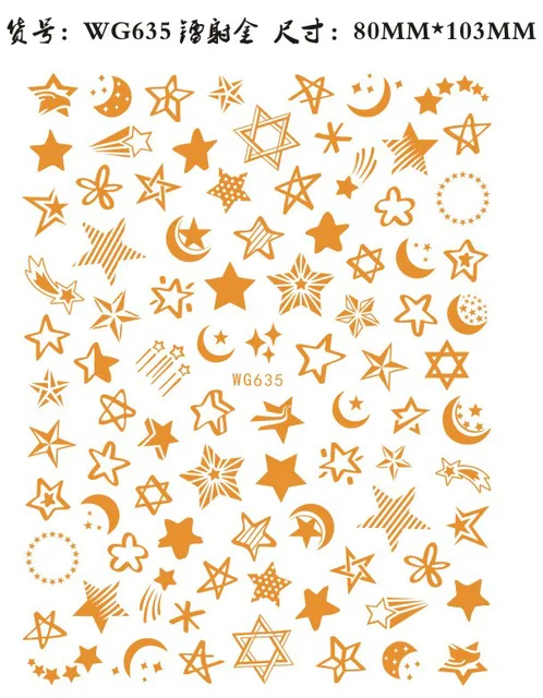 Starry star stickers for nail art decoration glow in dark night 3D manicure accessories ultra thin luminous nail film WG088 WG635 gold