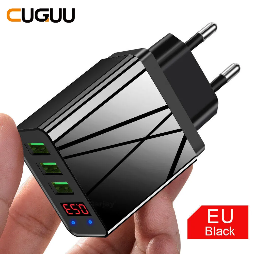 QC 3.0 USB Charger Fast Charging 3 USB Ports LED Screen Charger For Phone For iPhone Max 3.1A For Samsung S10 US EU Plug Adapter - Тип штекера: EU Plug Black