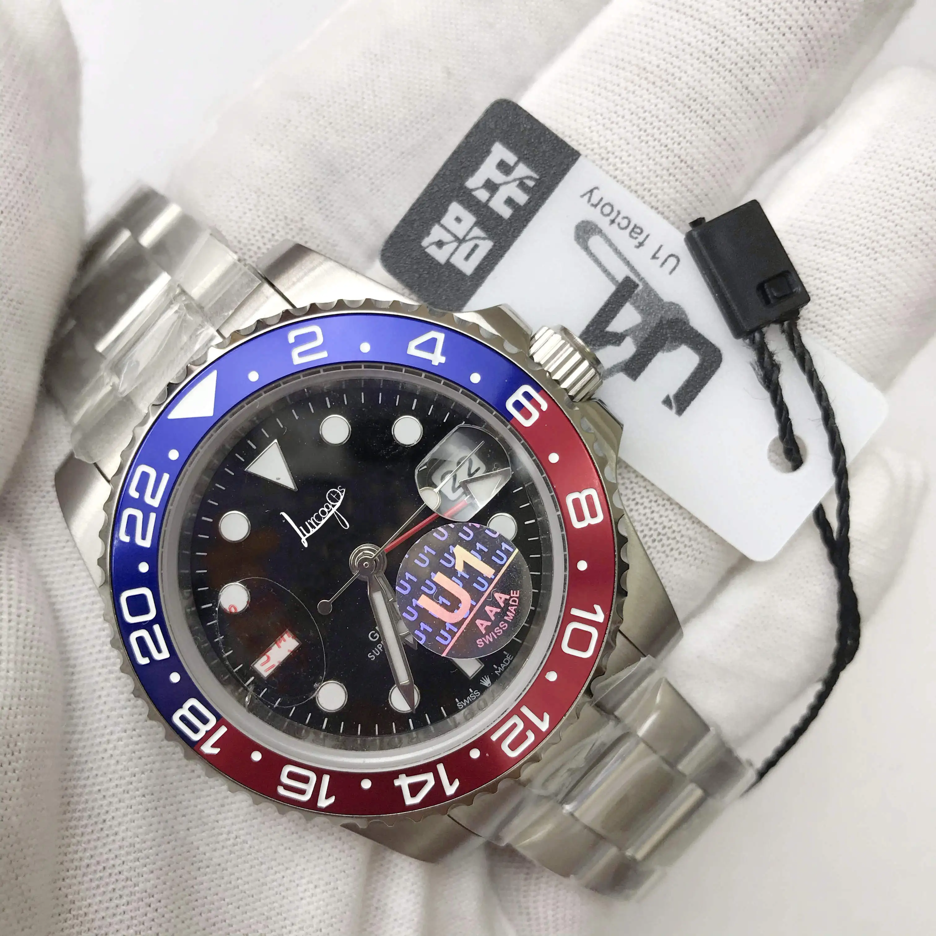 

GMT watch men automatic U1 factory red & blue ceramic bezel sapphire glass Jubilee Bracelet sweep movement lucury wristwatches